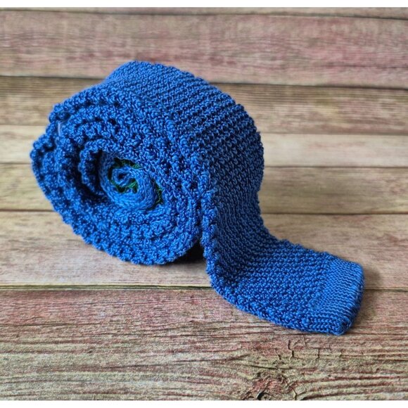 Vintage Square End Silk Skinny Knit Blue Tie Mac Alan 1831 Retro MINT - Picture 1 of 8